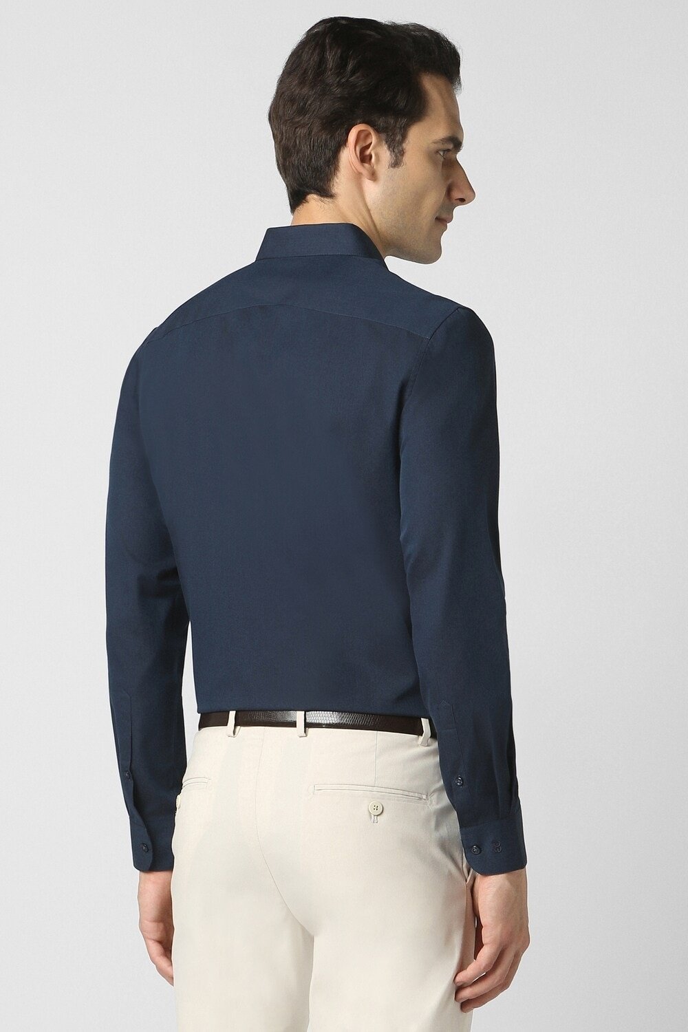 Peter England Navy Solid Formal Full Sleeves Shirt Collar Men Slim Fit Formal Shirts - Image 3
