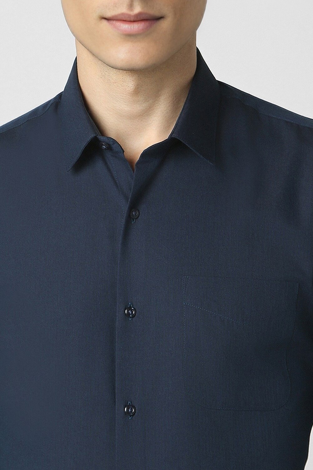 Peter England Navy Solid Formal Full Sleeves Shirt Collar Men Slim Fit Formal Shirts - Image 5